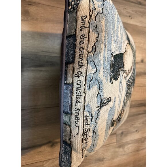 Vintage Heidi Satterberg Winter Snowman Ice Skating Pillow Blue Faded Back Mohaw - Picture 5 of 8